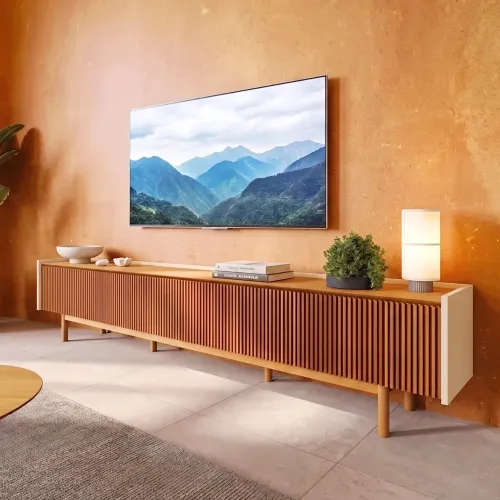 Rack de TV Dune Ripiado 2.6 - Línea Nevada - Blanco/Natural en Madera natural - Muebles para TV, Uruguay | Ecowood