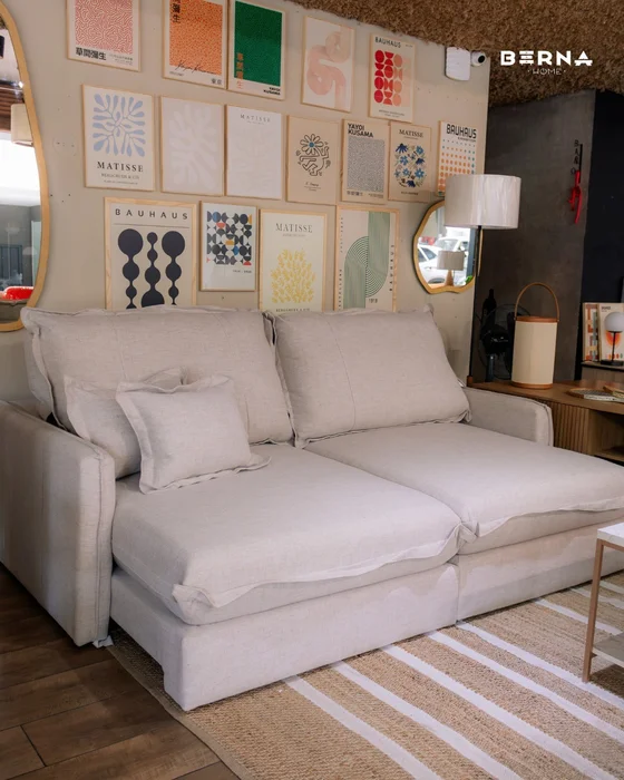 Sofá Ginebra 3 Cuerpos 220cm - Beige Lino en Madera natural - Sillones y sofás, Uruguay | Berna home, vista 3