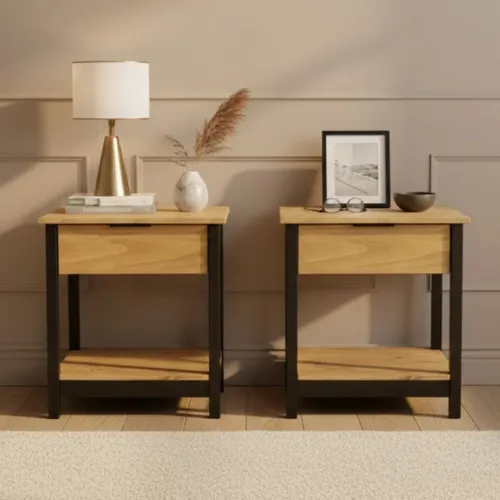 Promo 2 Mesa De Luz Linea Denise en Madera natural - Mesas de luz, Uruguay | La Cueva Muebles