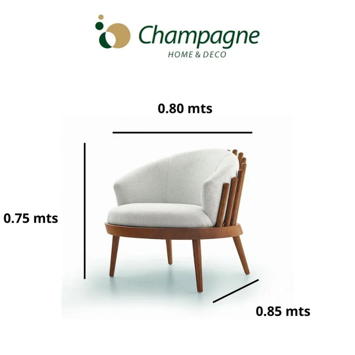 Poltrona FANE - Madera Cinamomo - Tela Tramada Gris en Madera natural - Butacas, banquetas y puffs, Uruguay | Champagne Home, vista 3