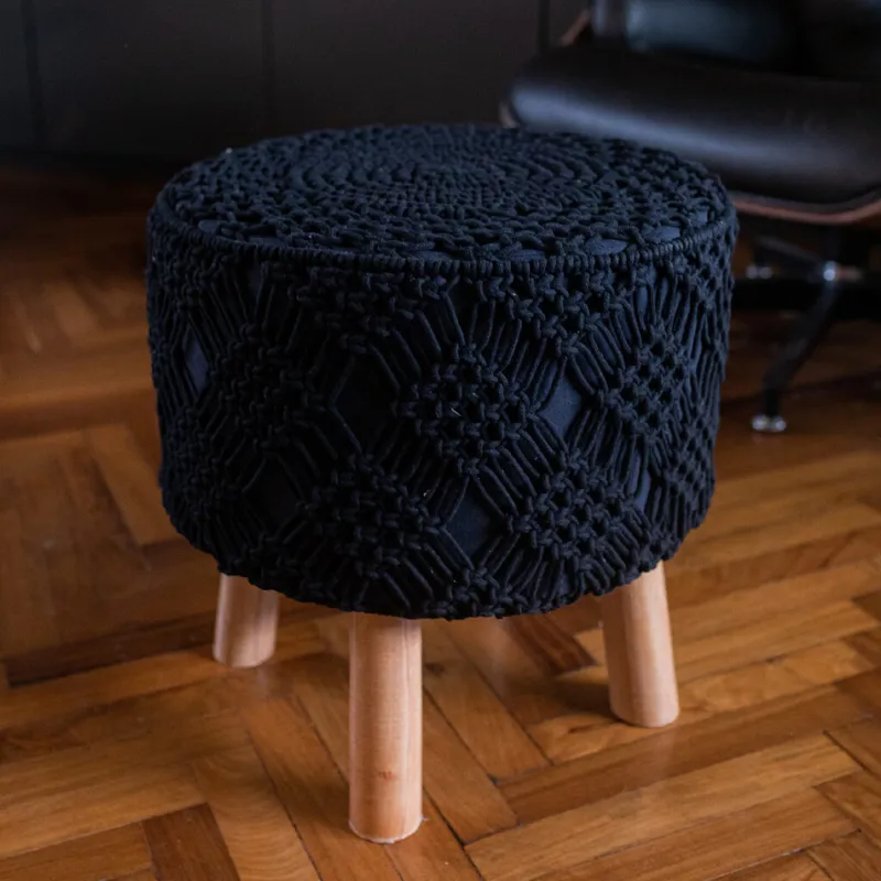 Banco taburete tejido algodón en Negro - Butacas, banquetas y puffs, Uruguay | Buho Store
