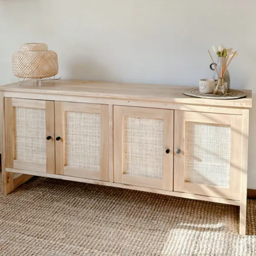 Rack con puertas y laterales en esterilla natural en Madera natural - Muebles, Uruguay | Decoramuss