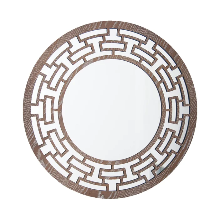 ESPEJO CIRCULAR MARCO C/DISEÑO ETNICO MADERA. D50CM en Madera natural - Espejos, Uruguay | Koz