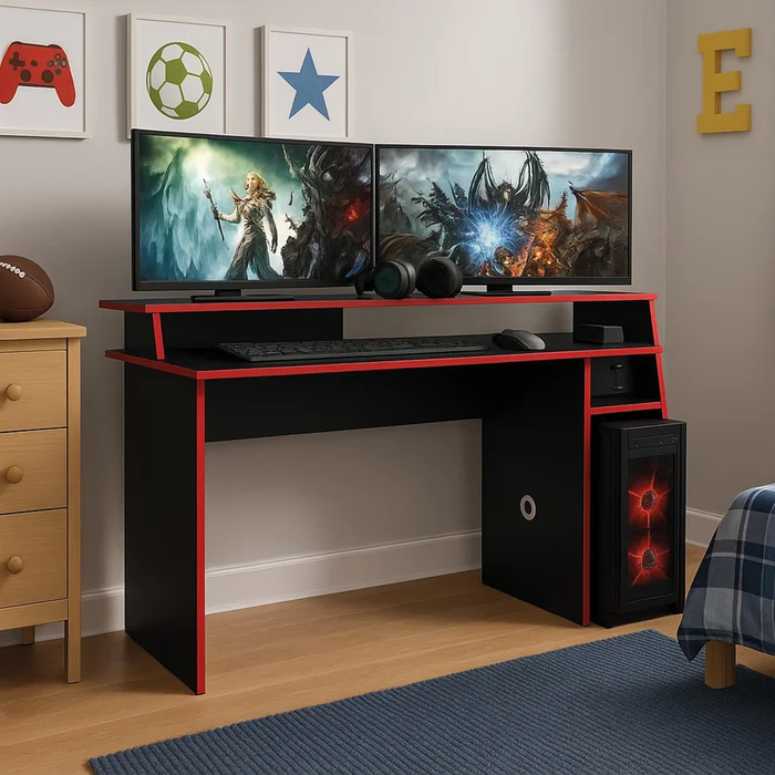 Escritorio Gamer Mesa Pc Laptop Con Estantes en Rojo - Escritorios, Uruguay | Soy Hogar, vista 2