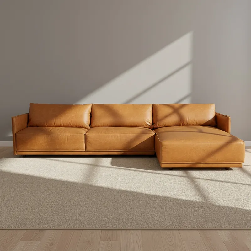 Sillón C/chaise Cuero-100-natural Marron Romeo Tp3 Camel en Beige - Sillones y sofás, Uruguay | Divino