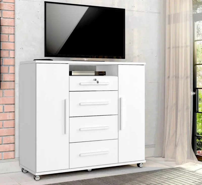 Cómoda Zapatera Versatil 2 Puertas 4 Cajones - Blanco en Blanco - Cómodas, Uruguay | Rústico Hogar, vista 3