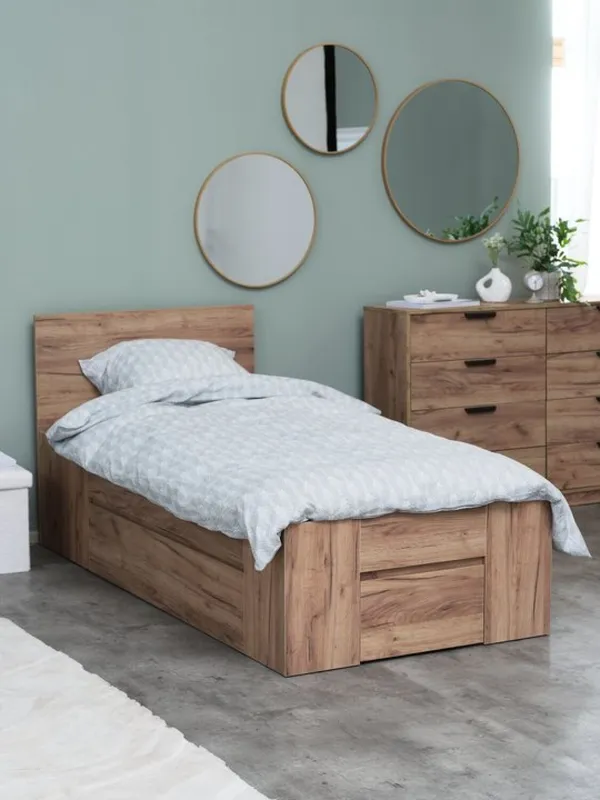 Estructura cama LIMFJORDEN 1 Plaza 90x190 2 cajones roble natural en Madera natural - Dormitorio, Uruguay | JYSK