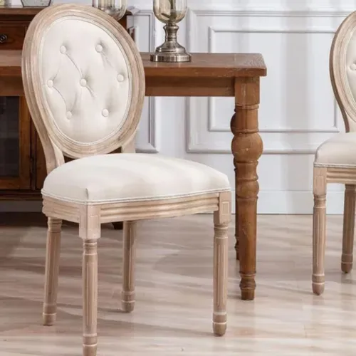 Silla Tapizada Estilo Luis Xv Con Botones en Beige - Sillas, Uruguay | La Cueva Muebles