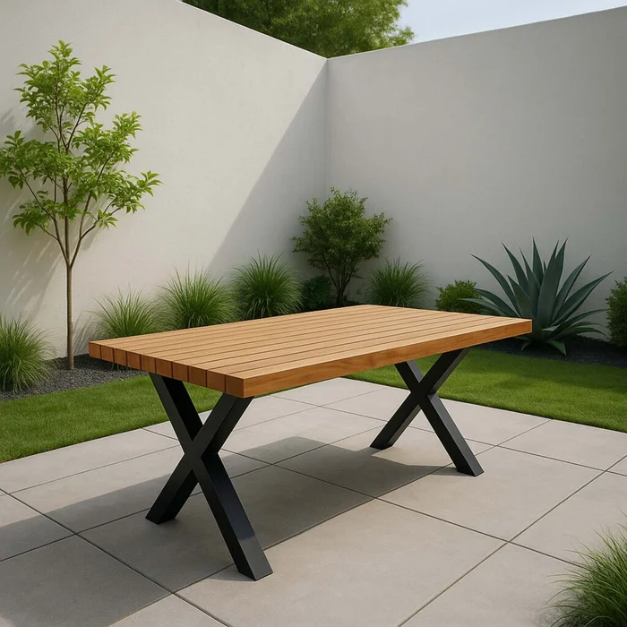 Mesa Comedor Acero-y-madera Natural-beige Berna en Madera natural - Muebles para el exterior, Uruguay | Divino