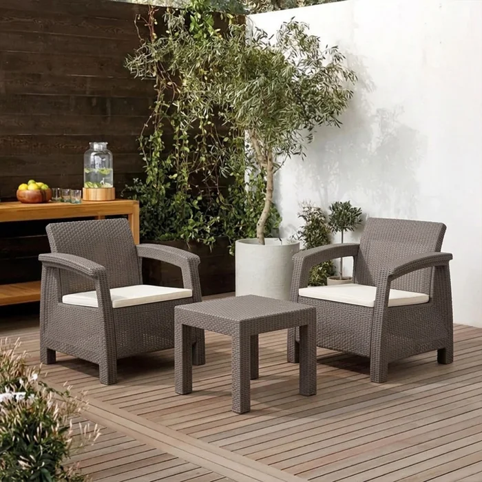 Juego de Jardín Mykonos - 2 butacas y mesa - Greige en Gris - Muebles para el exterior, Uruguay | Nyr