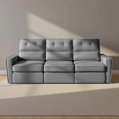 Sofa Retractil 3 Cuerpos Tela Gris Ambar en Gris - Sillones y sofás, Uruguay | Divino