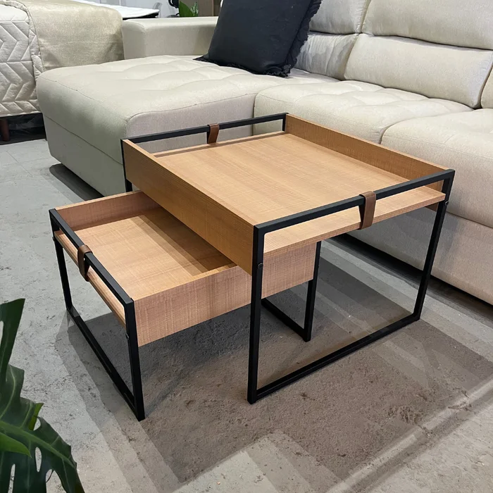 Conjunto Mesa de Centro Columbia (Marrón Claro/Hierro negro) en Madera natural - Mesas de living, Uruguay | Berna Home, vista 5