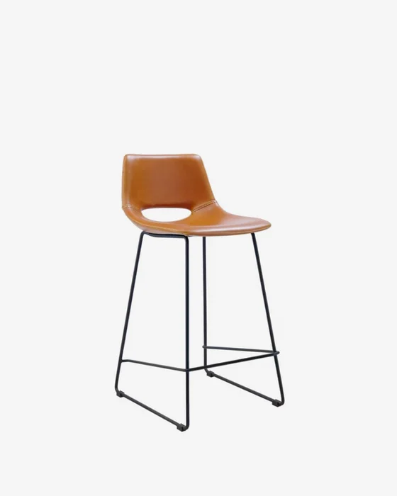 Taburete Zahara piel sintética - marrón y acero con acabado negro altura 65 cm en Marrón - Butacas, banquetas y puffs, Uruguay | Kavehome