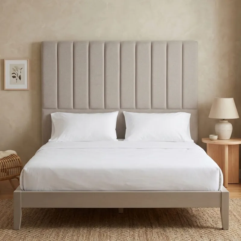 Respaldo 2 Plazas Madera y tela 140 - Nanda en Beige - Respaldos de cama, Uruguay | Rústico Hogar