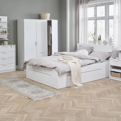 Estructura cama LIMFJORDEN 140x190 3 cajonesblanco en Blanco - Dormitorio, Uruguay | JYSK