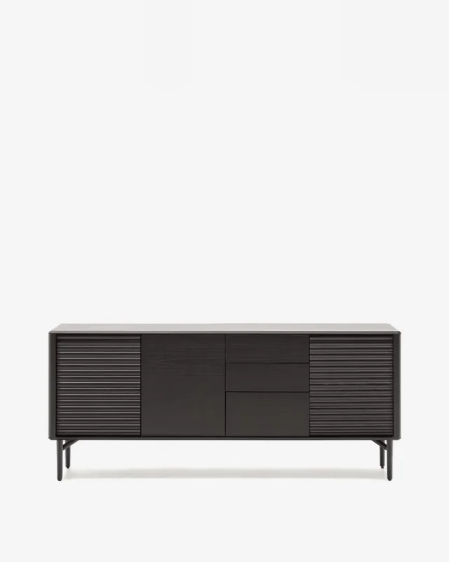 Aparador Lenon - 3 puertas y 3 cajones madera maciza y chapa roble negro 200x86cm FSC Mix Crédito en Negro - Aparadores y recibidores, Uruguay | Kavehome, vista 7
