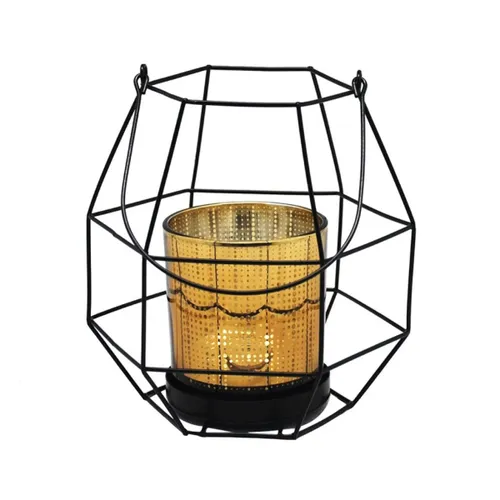 PORTA VELA VIDRIO C/SOPORTE METAL 14X14X17CM AMBAR - Velas y Portavelas, Uruguay | Decohogar