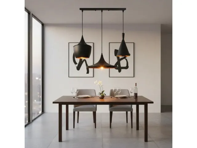 Lámpara de colgar 3 luces de aluminio E27 Negra en Negro, Uruguay | Que Sal Muebleria