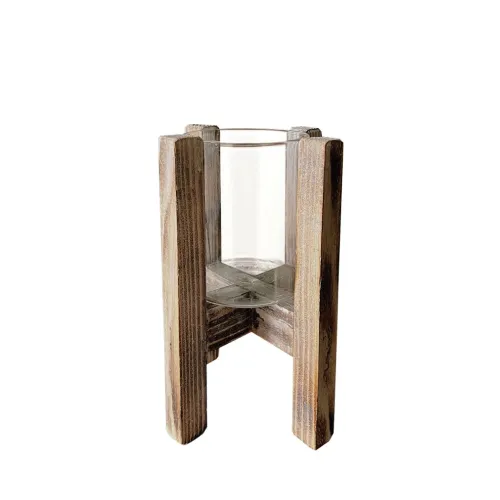PORTAVELA DE VIDRIO 13x9CM BASE DE MADERA 23x15CM - Jarrones, Uruguay | Koz