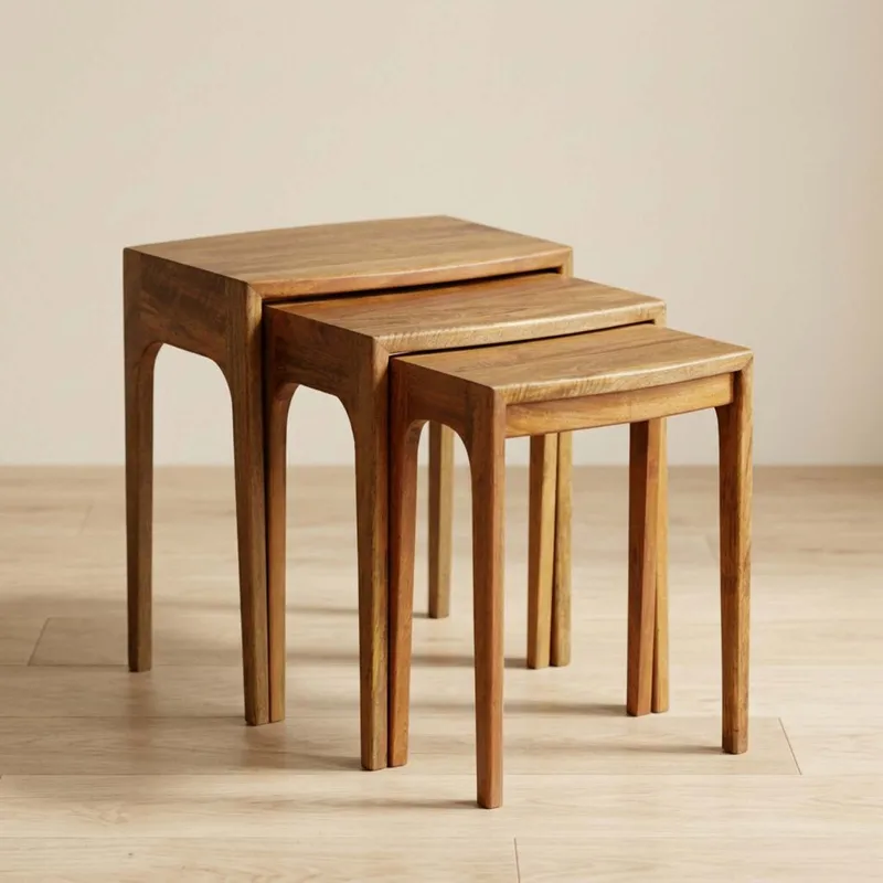 Set Mesas Madera Marron Vintage Castaño en Marrón - Mesas de living, Uruguay | Divino