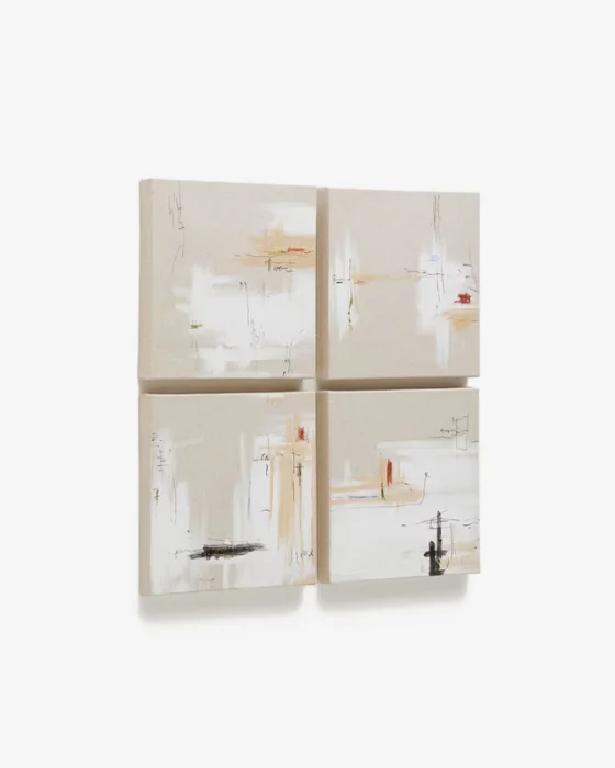 Set Selnir de 4 lienzos de lino blanco y beige 30 x 30 cm en Multicolor - Decoración de pared, Uruguay | Kavehome