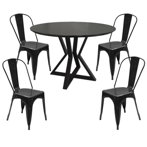 Juego de Comedor Mesa Louvre Redonda Negra 90cm + Sillas Negras Tolix - Sillas, Uruguay | Berna home
