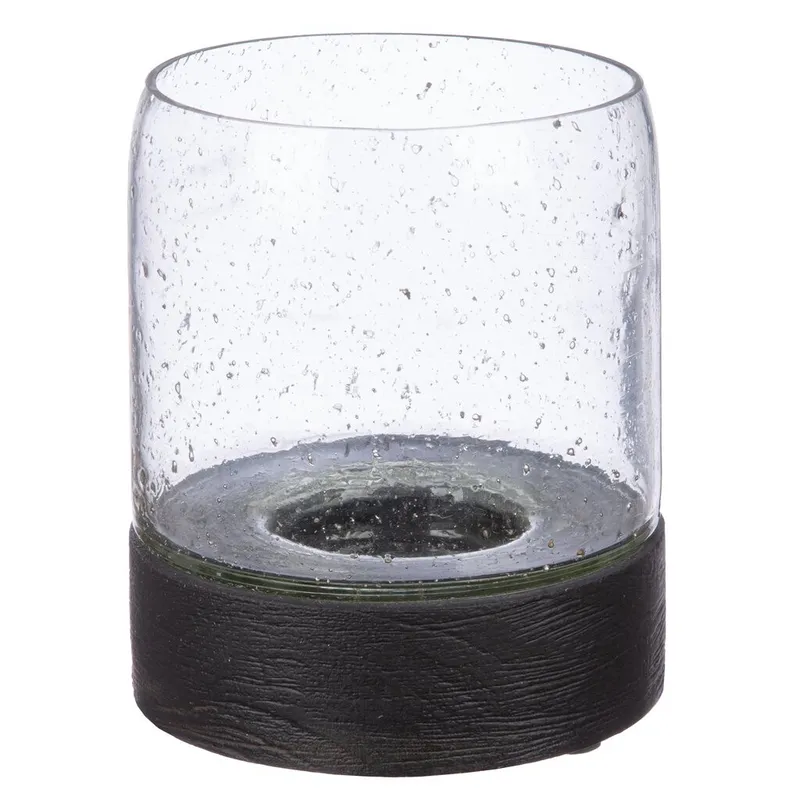 FAROL DE MADERA MANGO D12x15CM MARRON TRANSPARENTE en Negro - Velas y Portavelas, Uruguay | Decohogar