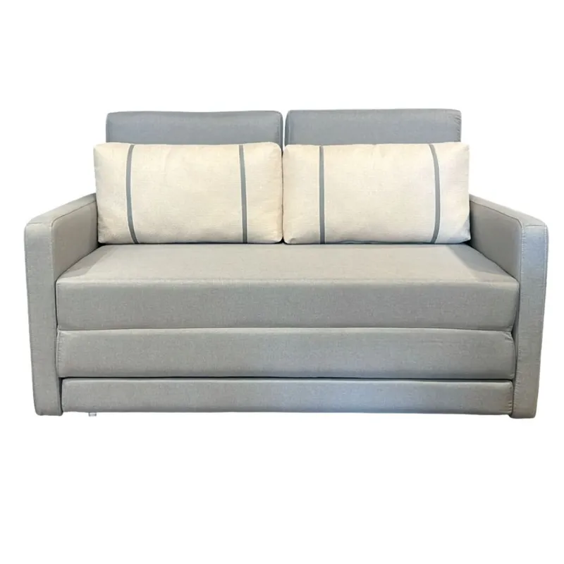 SOFA CAMA 1.46 MTS - PARRILLA EXTENSIBLE TELA GRIS - ALMOHADONES TELA CLARA en Beige claro, Gris - Sillones y sofás, Uruguay | Champagne Home