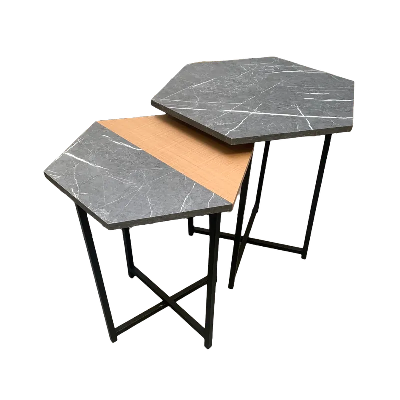 Conjunto Mesa Lateral Idea (Mármol Gris/Marrón Claro) Hierro Negro - Mesas de arrimo, Uruguay | Berna home