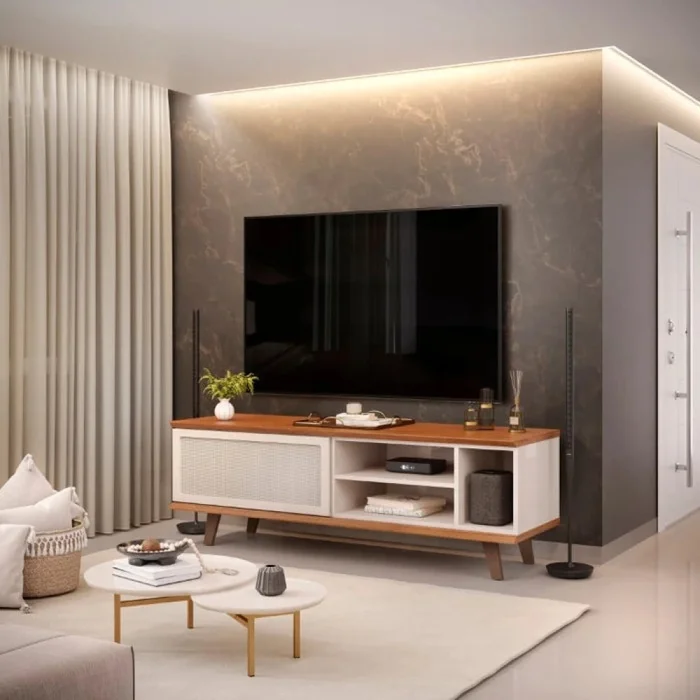 Rack Para Tv 1 Puerta Corrediza - Blanco en Blanco - Muebles para TV, Uruguay | Ecowood, vista 2
