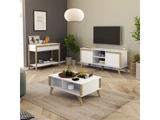 Mesa Ratona Combinada Madera Blanco/Miel en Blanco - Mesas de living, Uruguay | Quesal, vista 3