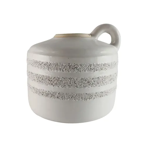 MACETA CERAMICA C/ASA ANILLOS 20X20X19CM BLANCO en Blanco - Macetas, Uruguay | Koz
