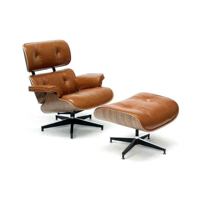 Butaca C/puff 1 Cuerpo Cuero-100-natural Marron Eames Camel en Beige - Sillones y sofás, Uruguay | Divino, vista 2