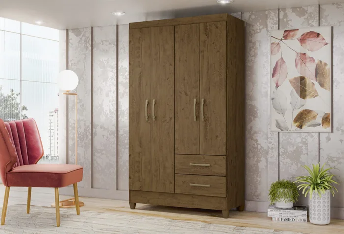 Ropero 4 Puertas 2 Cajones Armario Placard Con Estantes en Blanco – Castaño - Roperos y placares, Uruguay | Soy Hogar, vista 8