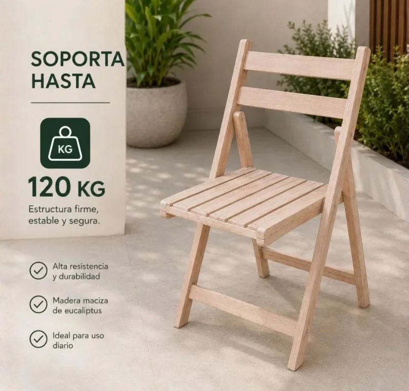 Silla Plegable Madera Eucaliptus en Madera natural - Sillas, Uruguay | La Cueva Muebles, vista 4