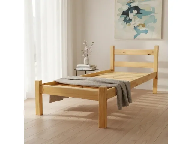 Cama 1 Plaza de Pino en Madera natural - Dormitorio, Uruguay | Que Sal Muebleria