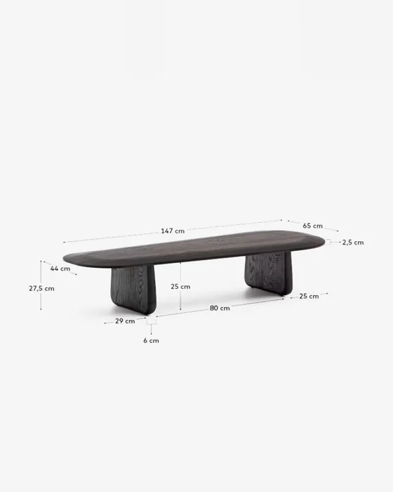 Mesa de centro Pirita de madera maciza de roble con - acabado negro, 146 x 56,5 cm FSC 100% en Marrón - Mesas de living, Uruguay | Kavehome, vista 8