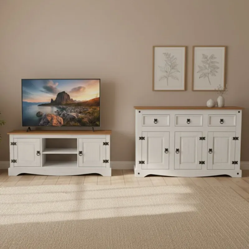 Promo Rack de Tv + Aparador Linea Naturale - Blanco/Roble en Multicolor - Muebles para TV, Uruguay | La Cueva Muebles