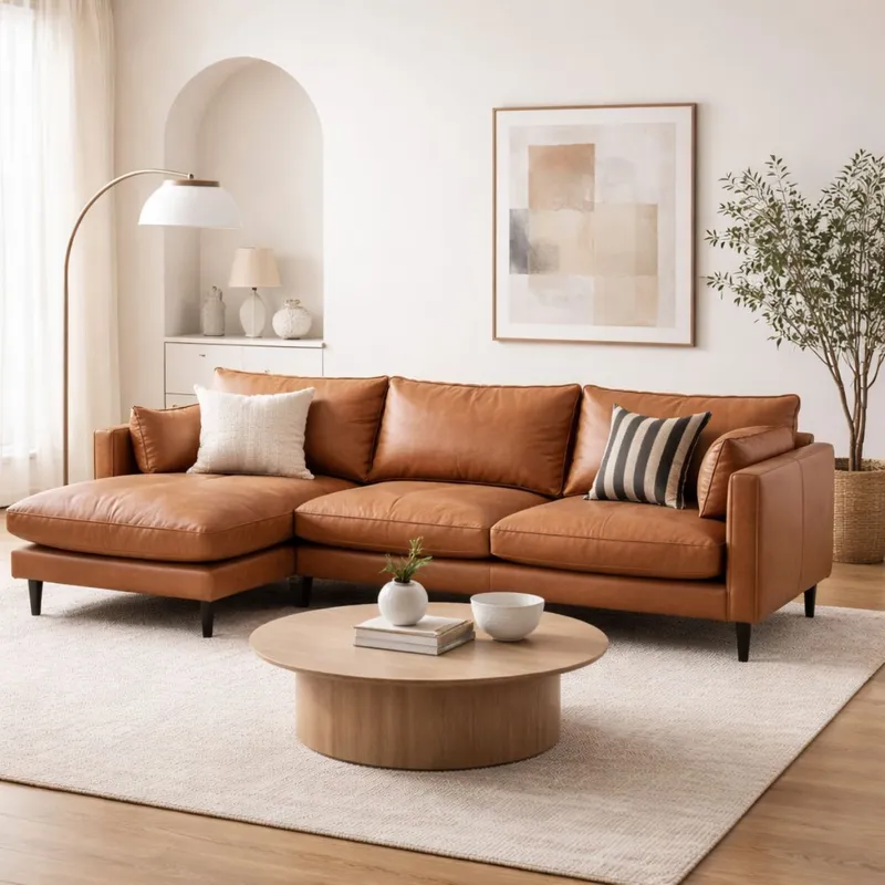 SOFA CON CHAISE PATAGONIA Cognac IZQUIERDO - Sillones y sofás, Uruguay | Viasono