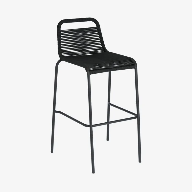 Taburete Lambton de cuerda - negro y acero con acabado negro altura 74 cm en Negro - Butacas, banquetas y puffs, Uruguay | Kavehome