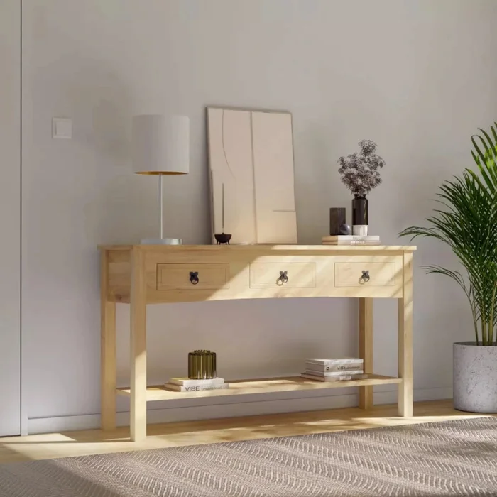Mesa De Arrime 3 Cajones Aparador Madera Maciza - Natural - Línea Monterrey en Madera natural - Mesas de arrimo, Uruguay | Ecowood, vista 2