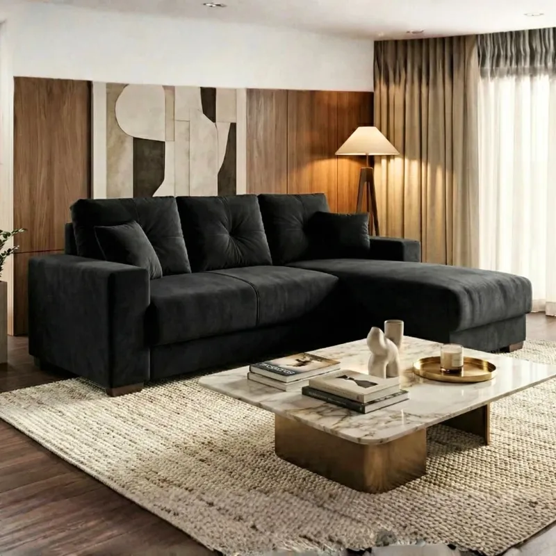 Sillón 3 cuerpos con Chaise Izquierdo - Toronto - Negro en Negro - Sillones y sofás, Uruguay | Ecowood