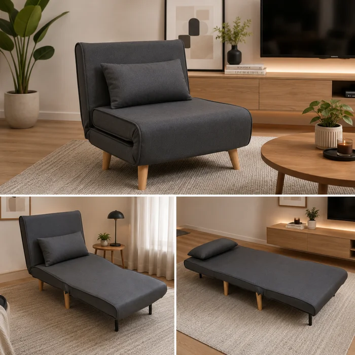 Sofa Cama 1 Plaza Plegable Patas De Madera Tapizado Tela en Gris - Sillones y sofás, Uruguay | Soy Hogar, vista 2