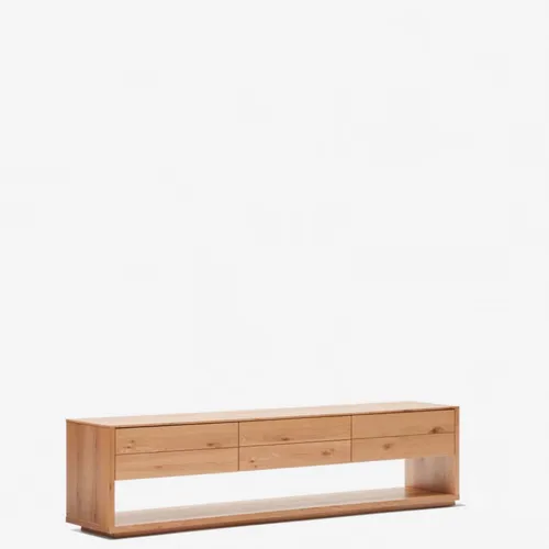 Mueble TV Alguema 3 cajones en chapa de roble con acabado natural 200 x 50 cm en Madera natural - Muebles para TV, Uruguay | Kavehome