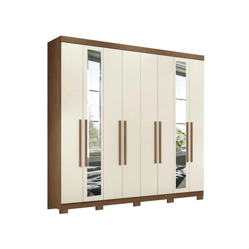 Ropero Placares Master Vip 8 Puertas 8 Estantes Con Espejo en Off-white, Uruguay | Lais Muebles