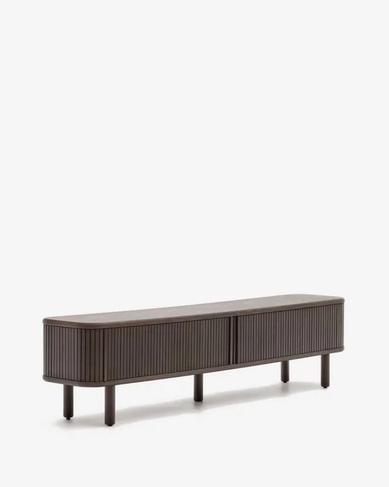 Mueble TV Mailen 2 puertas en chapa de fresno - con acabado oscuro 200 x 50 cm en Negro - Muebles para TV, Uruguay | Kavehome