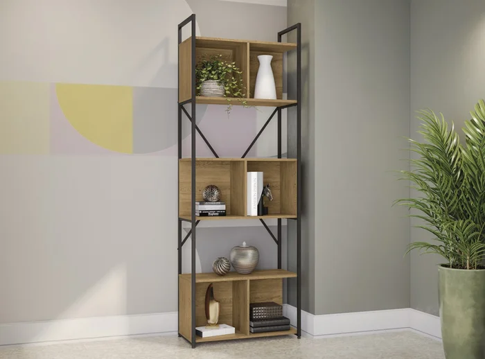 Estantería Alta con estantes 3 nichos Miel y Negro en Multicolor - Bibliotecas, Uruguay | Champagne Home, vista 3