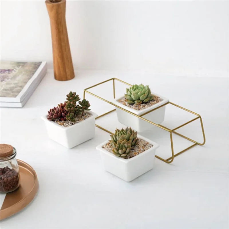 3 MACETAS CERAMICA 28x10x10CM BLANCO/DORADO en Blanco - Macetas, Uruguay | Koz, vista 3