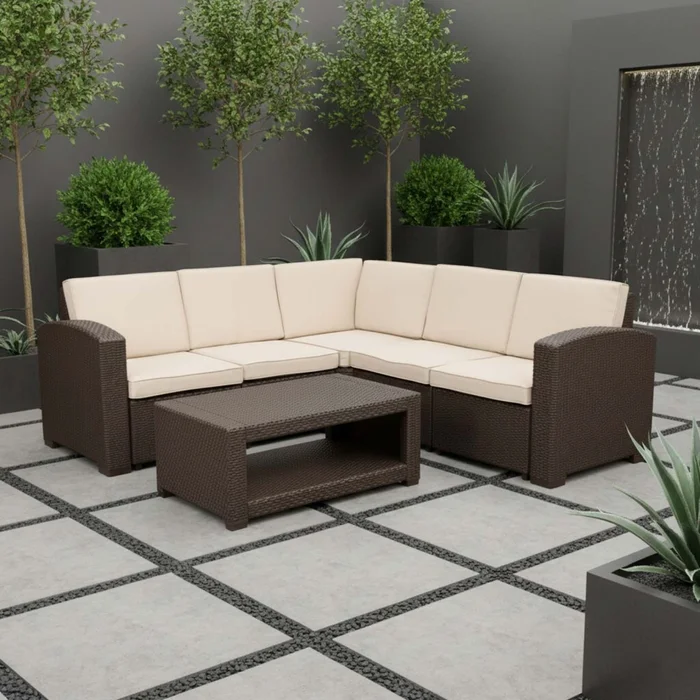 Set De Living Esquinero Exterior Polipropileno Marron Phuket en Marrón - Muebles para el exterior, Uruguay | Divino