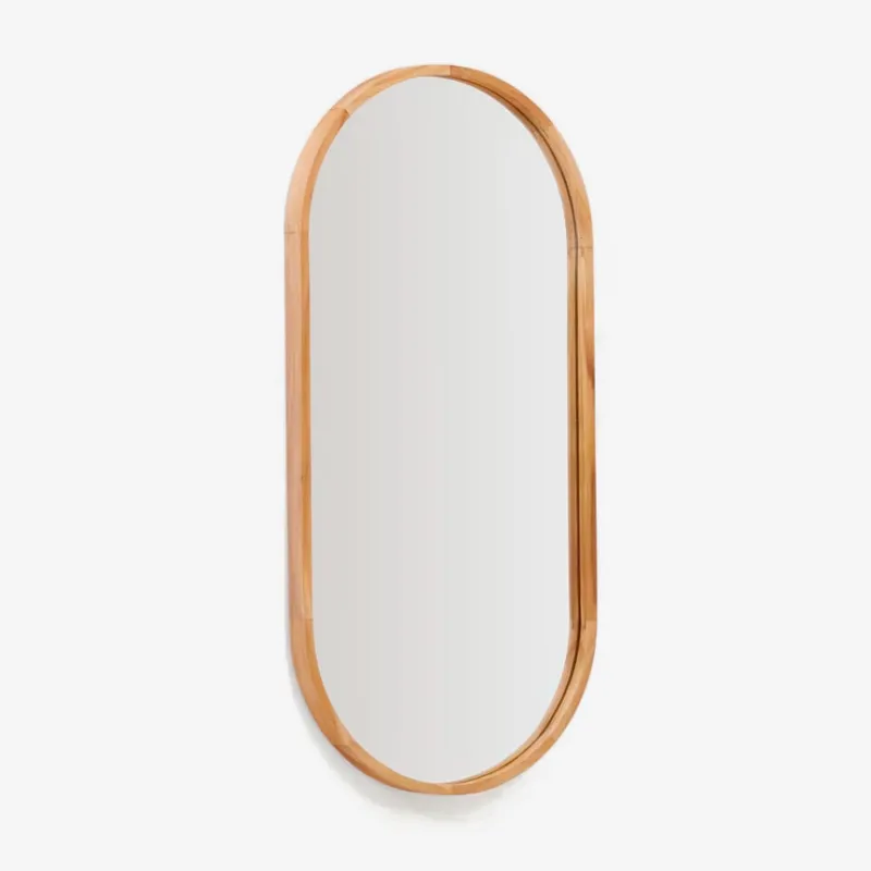 Espejo Magda de madera maciza de teca con acabado natural - Ø 45 x 95 cm en Madera natural - Espejos, Uruguay | Kavehome